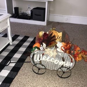 Beautiful pumpkin Welcome Wagon for decorating comes with florals